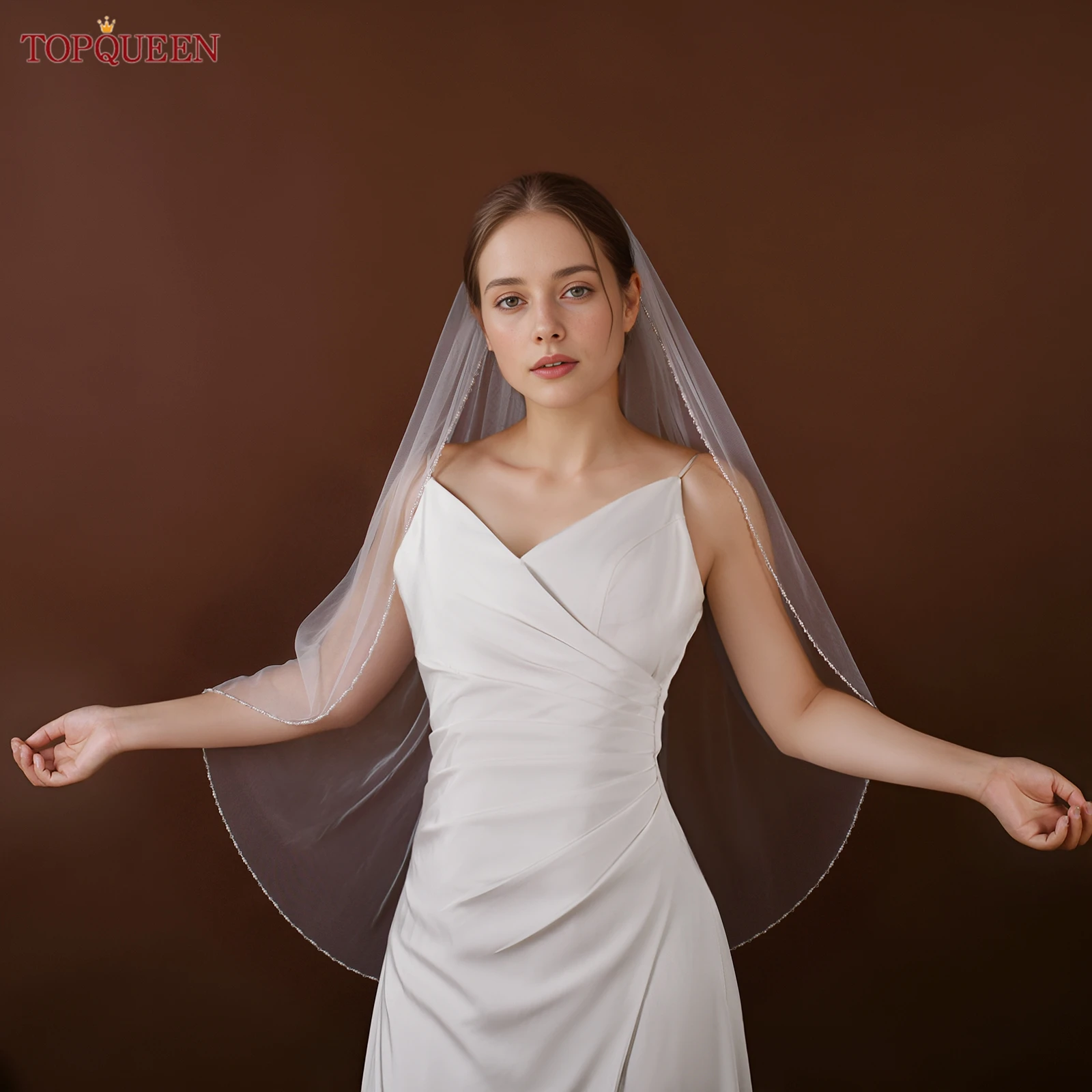 TOPQUEEN V107 Braut-Hochzeitsschleier mit Perlen, Kristallperlen, Kristallperlen, Brautschleier, Hochzeit, Kristallperlen, glänzend, anpassbar – Detail 16