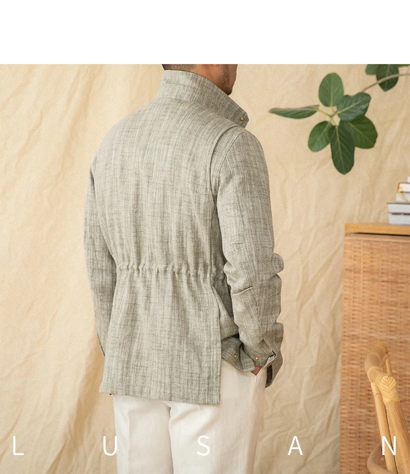 Baumwolle und Leinen, vertikaler Kragen, enge Taille, M65-Jagdjacke, Retro-All-Match-Frühlings- und Sommer-leichte Freizeitjacke – Detail 26