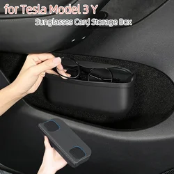For Tesla Model 3 Y Glasses Box Seat Gap Side Storage Box Paste Freely Felt TPE Sunglasses Case Card Key Holder Car Accessories
