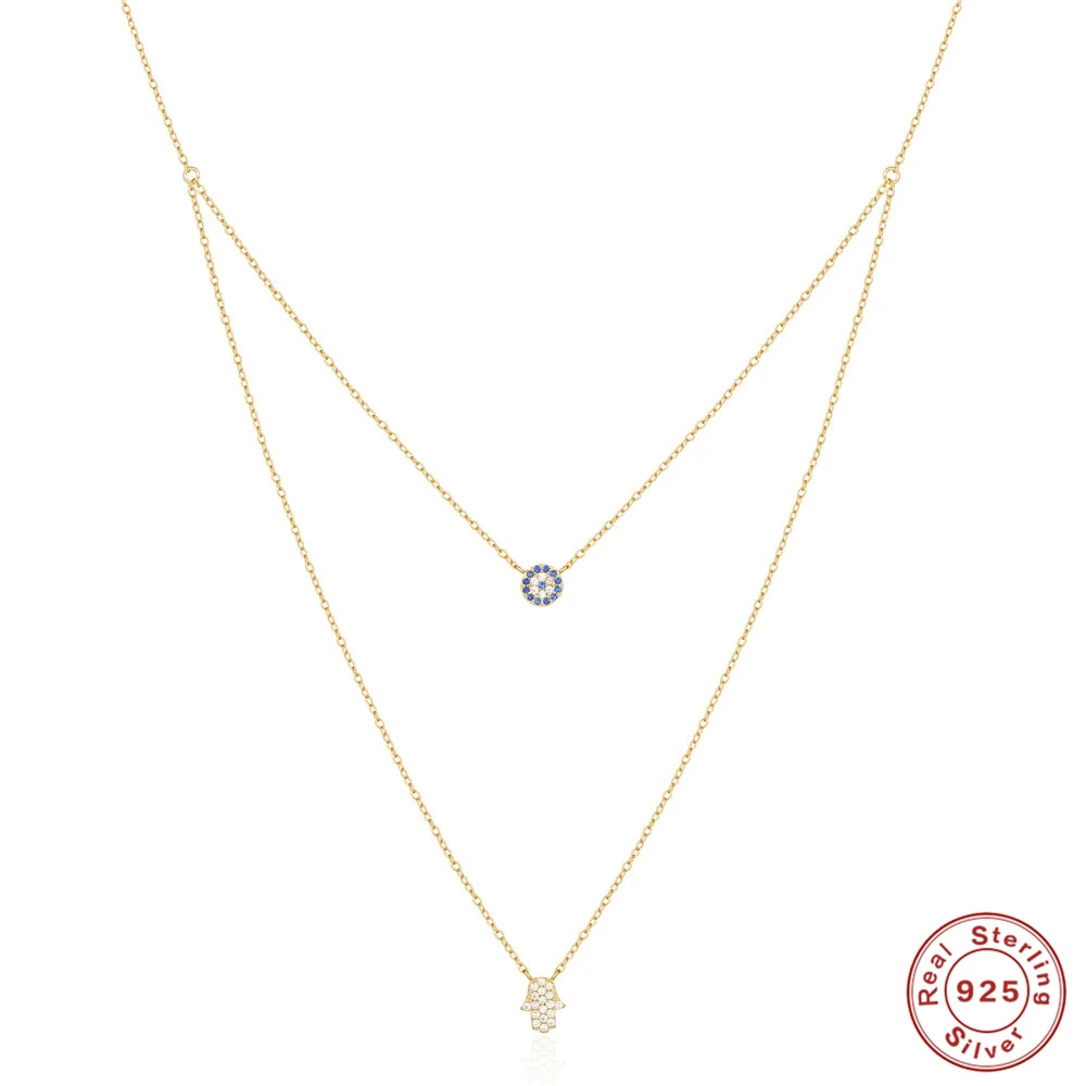 Sterling Silver Evil Eye Necklace With Clear CZ Crystal - 925 Silver Protection Pendant