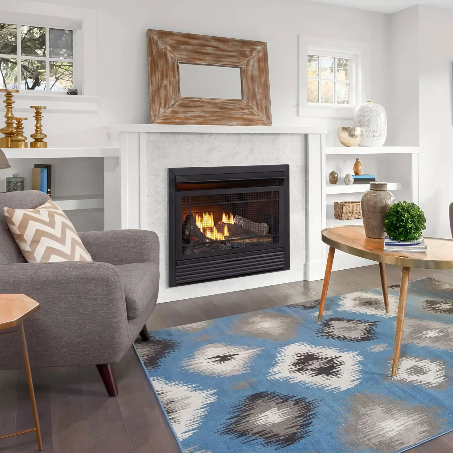 Ventless 26,000 BTU Heats 1,350 Square Feet Dual Fuel No-Clearance Gas Fireplace Insert with Remote Control Black 5