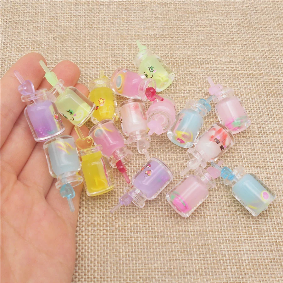 

10PCS Resin Drink Bottle Charms Random Color Transparent Juice Cup Pendant Necklace Bracelet Jewelry Handmade Making Accessory