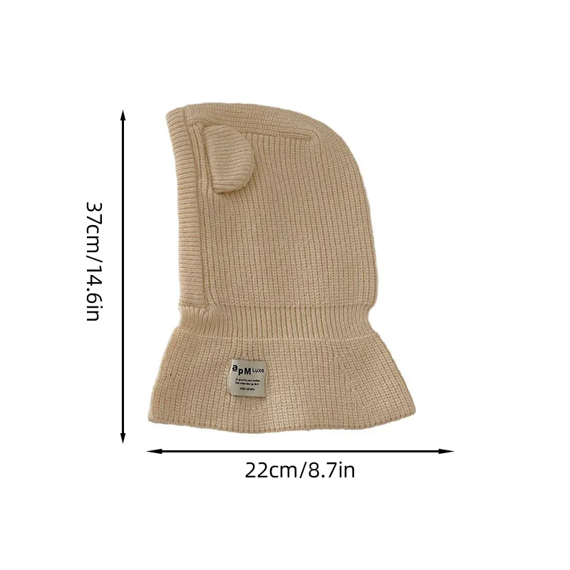 Korean Cute Bear Ear Baby Hooded Hat Winter Warm Knitted Ear Protection Balaclava Cap For Kids Girls Boys One Piece Scarf Cap 6