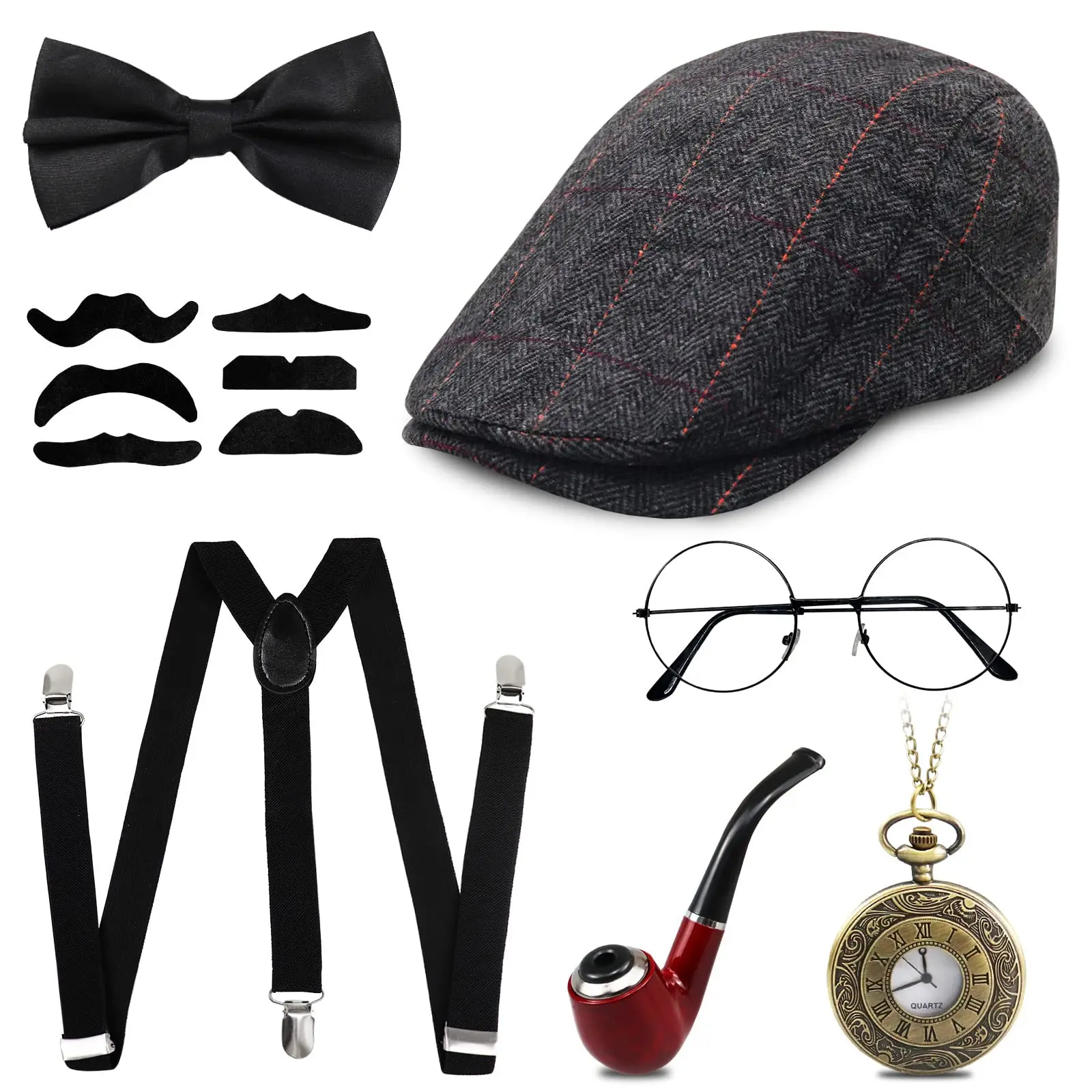 Disco Hip Hop Costume Set Pink Plaid Bow Tie 1920s Gatsby For Men