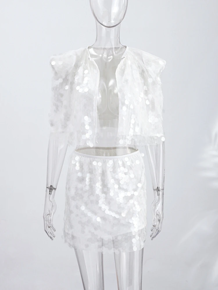 Mini Sequin Skirt Women's Skirts Iridescent Oversized Disc Sequins High-Waisted Fit Beach Vacation Outfit Woman Clothes