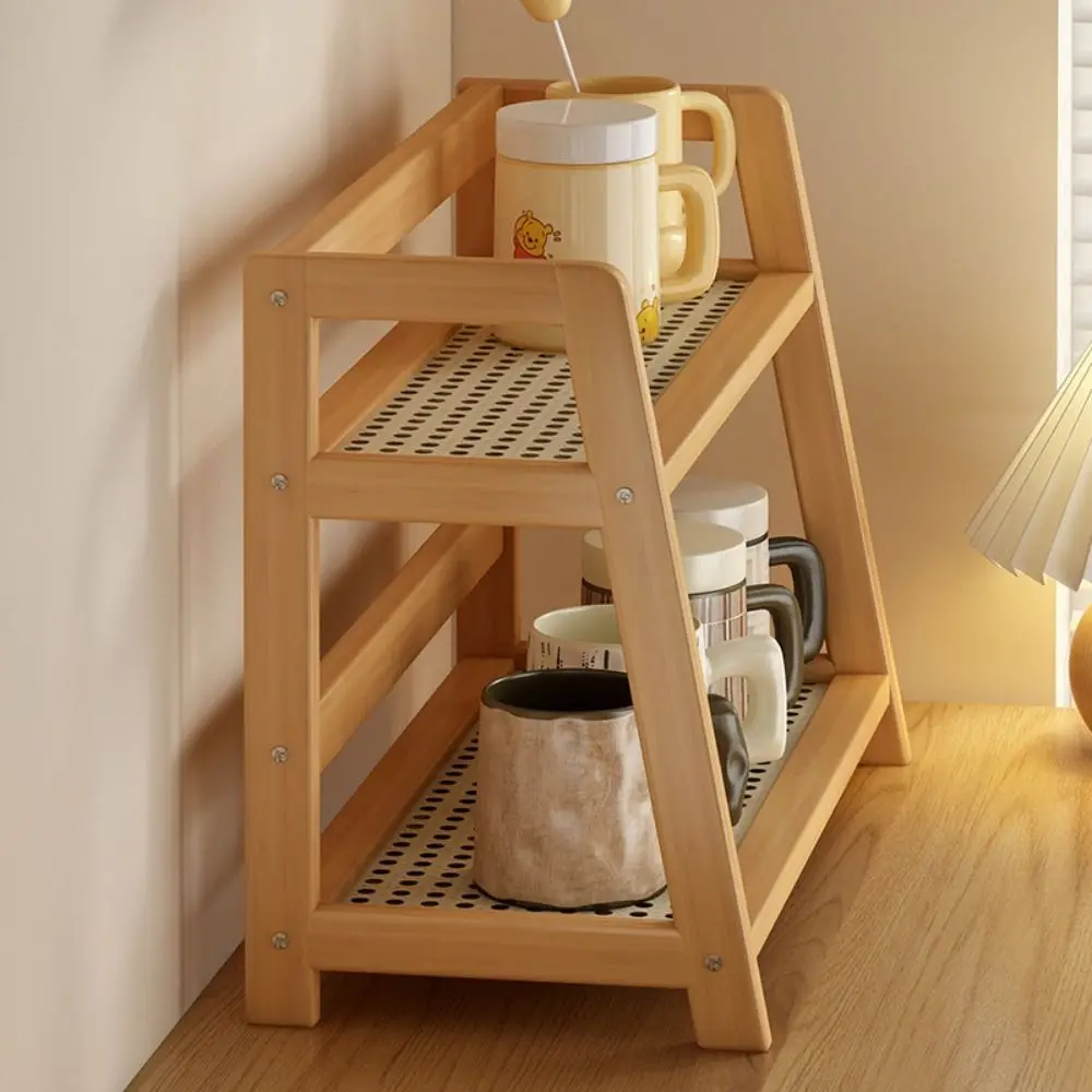 New Fashion 2 Layer Wooden Storage Shelf Multipurpose Countertop Organizer Durable Bamboo Storage Shelf Kitchen Rack