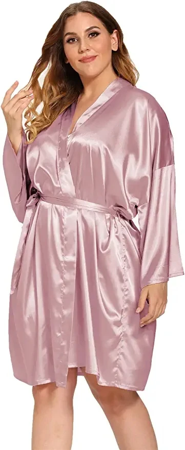 Loose Women Sexy Sleepwear Oversize Nightdress Satin Silky Kimono Bathrobe Gown Casual Intimate Lingerie Bridal Wedding Gift 3XL women sleepwear,bride robes,sleepwear pajamas
