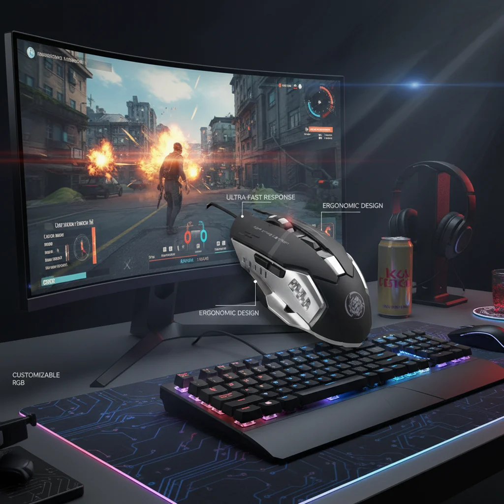 Rechargeable RGB LED Ergonomic Wireless Mouse with Type-C Connection