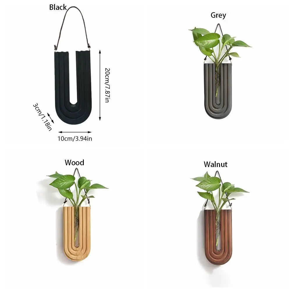 Multi-purpose Stable Wall-mounted Hydroponic Vase Durable Handmade Wood Frame Vase Craft Plant Holder Pendant Artificial Flower 6
