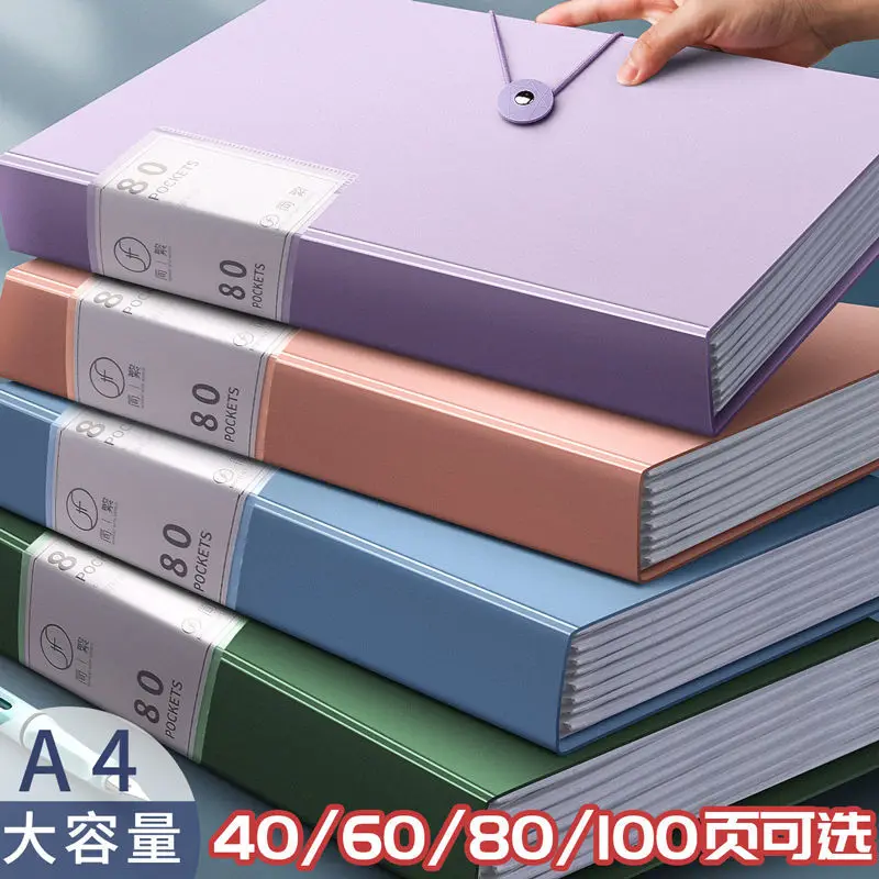 

New A4 File Bag 40 60 100 Pages Data Book Large Capacity Files Folder Information Booklet Stationery Office School Supplies