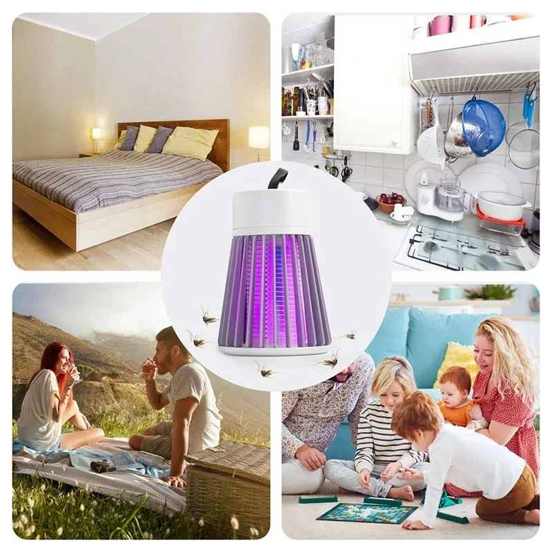 2-in-1 전기 모기 살충 램프 USB 벌레 퇴치기 LED 조명 포함 - 침실, 야외 캠핑용 - 말벌, 작은 벌레 퇴치 트랩