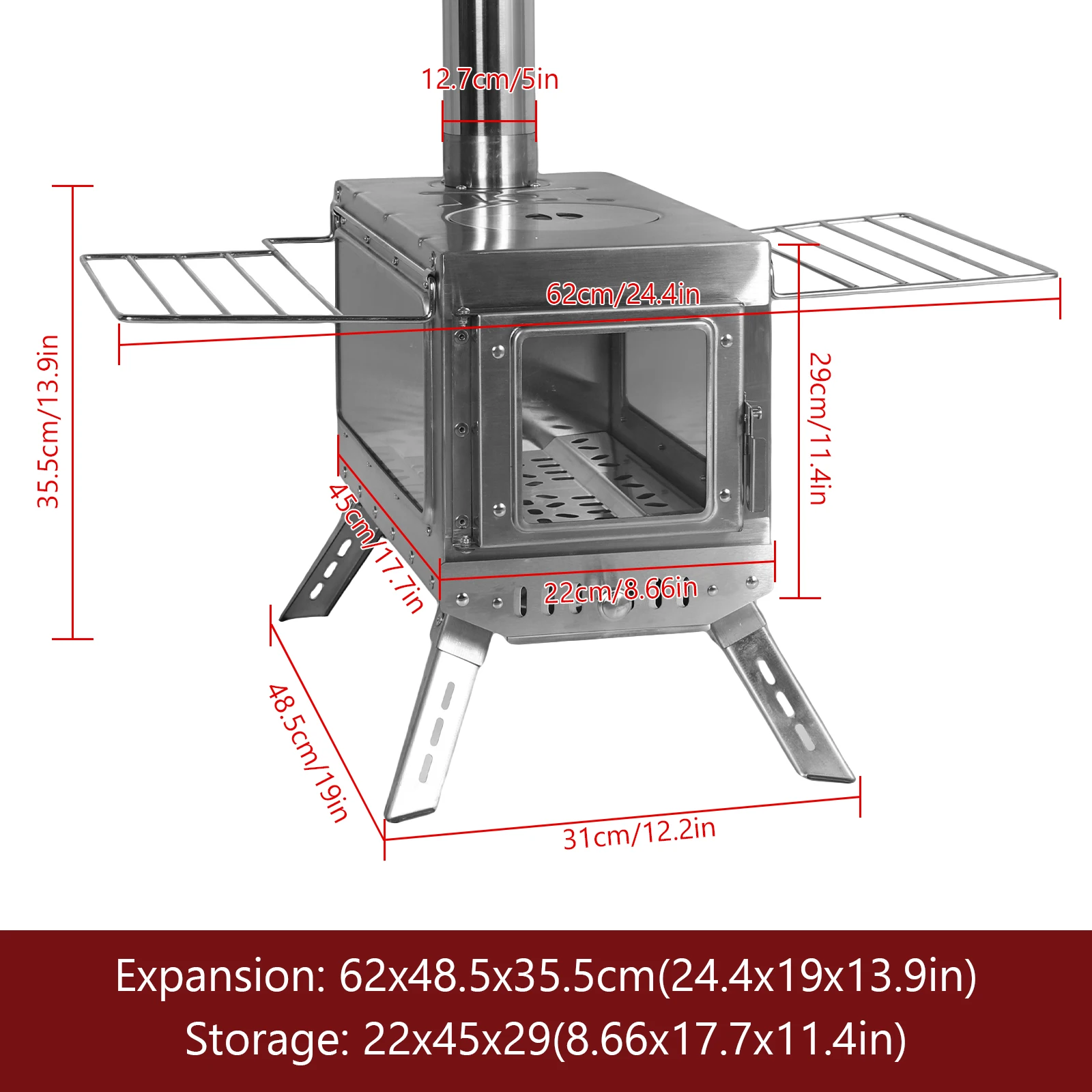 Large Tent Stove with Chimney Pipe Portable Wood Burning Stove Rust Proof Outdoor Heating Stove for Travel Picnic
