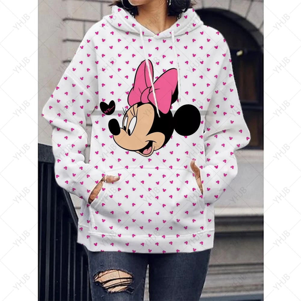 

2023 New Women Sweatshirt Jacket Clothes Hoodies Women's Pockets Long Sleeve Pullovers Disney Minnie Mickey Mouse Female Tops 5X