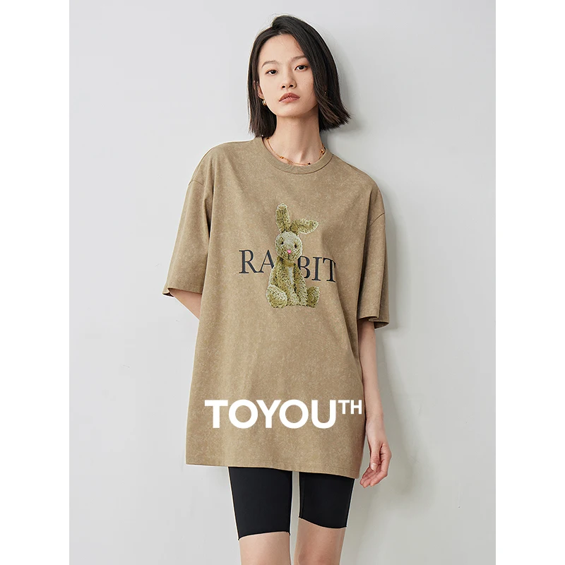 toyouth-women-wax-printing-little-bear-t-shirt-2024-summer-new-retro-style-top