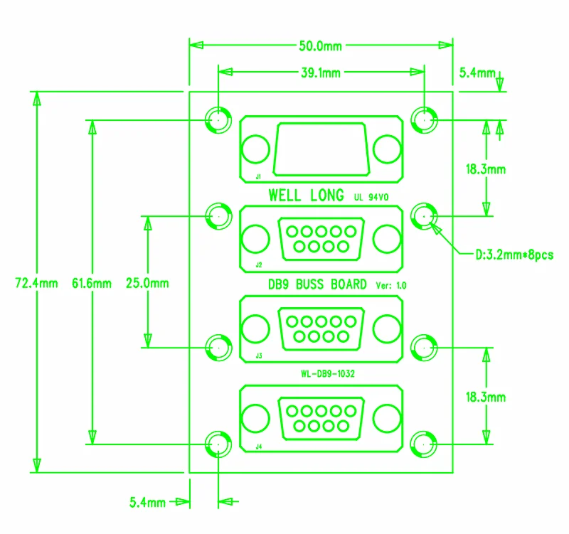 DB9 Weiblichen zu Männlichen D-SUB Buss Bord Interface Modul. – Detail 1