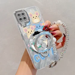 Adorable Mouse Phone Case Set with Lanyard and Stand - 3 Piece Bundle - Galaxy A11 (Silver)