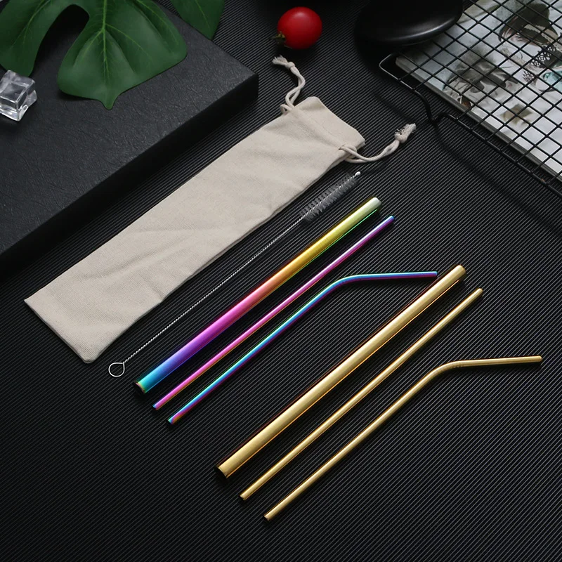 Vibrant Reusable Metal Straw Set with Cleaning Brush - 304 Stainless Steel Drinkware Accessory