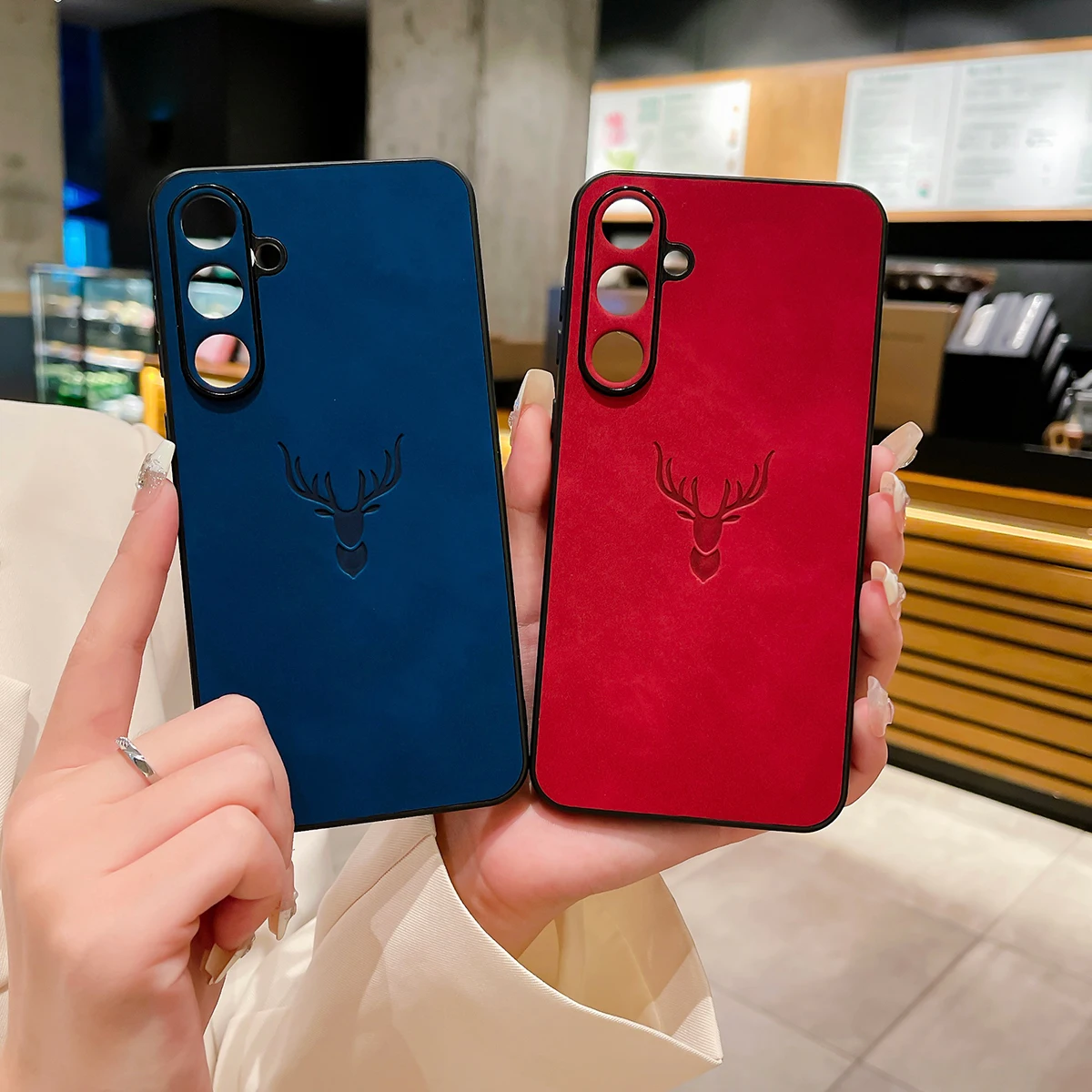 Embossed Deer Case PU Leather Full Camera Protection Cover