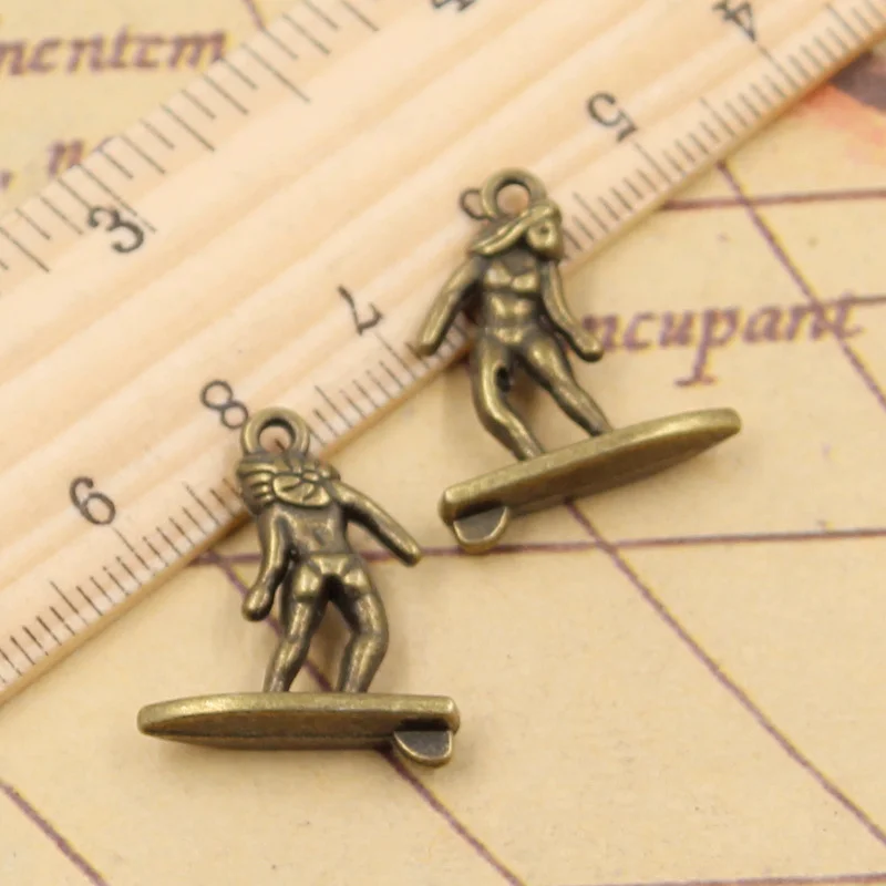 여성용 서퍼 부적, 티베트 청동 실버 컬러 펜던트, 앤티크 주얼리 제작, DIY 수제 공예, 21x18mm, 10 개