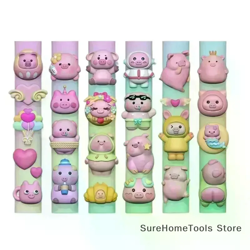 3D Cute Pig Silicone Nail Mold Retro Chinese Style Flower Vase Candle Holder Transparent DIY Manicure Nail Art Creative Tool