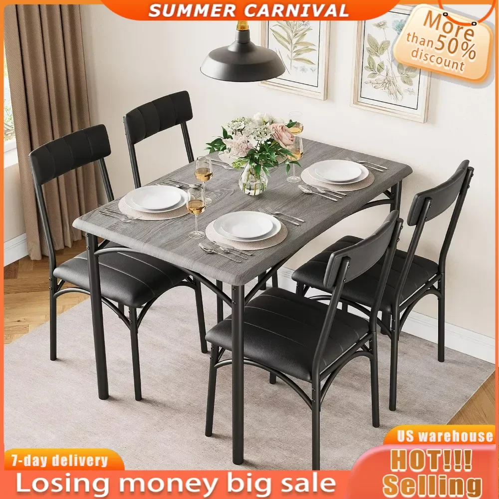 

Dining Table Set for 4 with Upholstered Chairs, Rectangular Kitchen Table Set, Dining Room Table Set for Small Space, Apartment