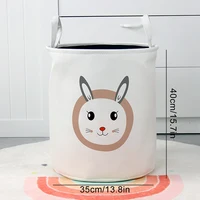 Round Waterproof Canvas Storage Basket: Cartoon Nursery Hamper for Kids' Room