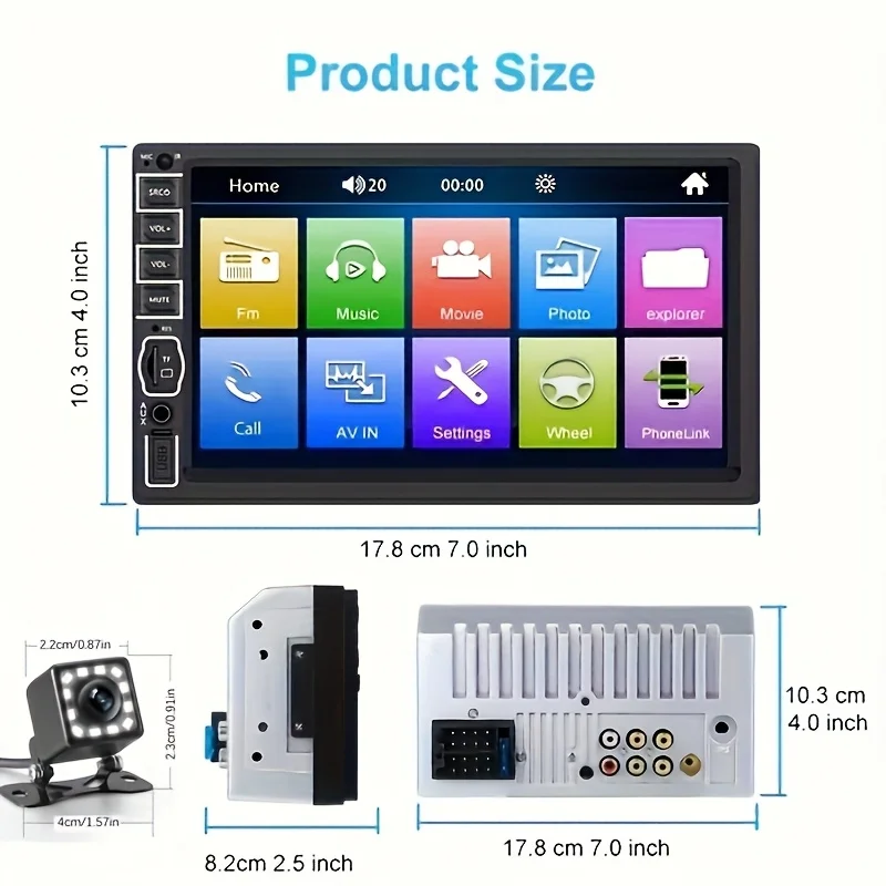 7인치 HD 카 스테레오 라디오 뉴스타일 2 딘 MP5 멀티미디어 플레이어 12LED 백업 카메라 지원 미러 링크, 배터리 없음