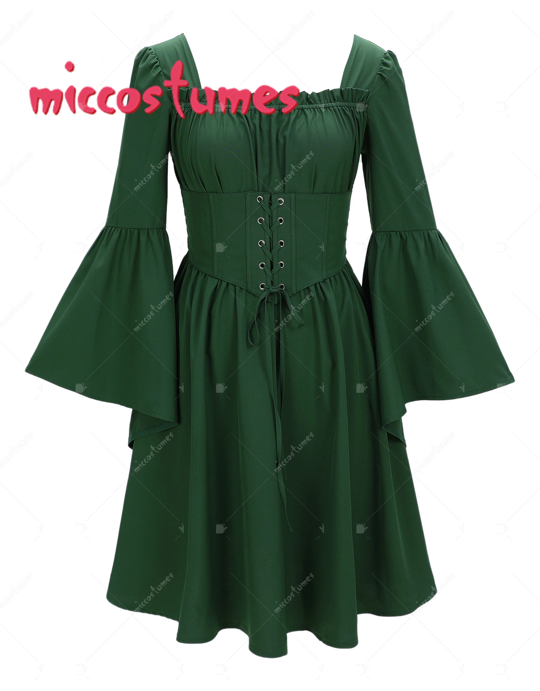 

Miccostumes Women's Green Medieval Dress Renaissance Square Neck Wide Sleeve Short Dress Cosplay Costume