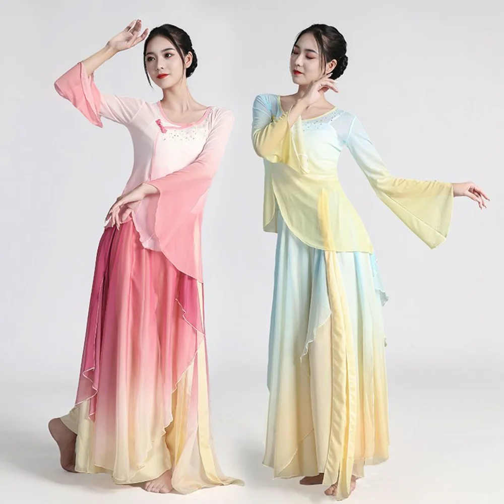 

Classical Festival Outfit Women's Flowing Gauze Chinese Ethnic Folk Dance Practice Clothes Fan Dance Performance Costumes