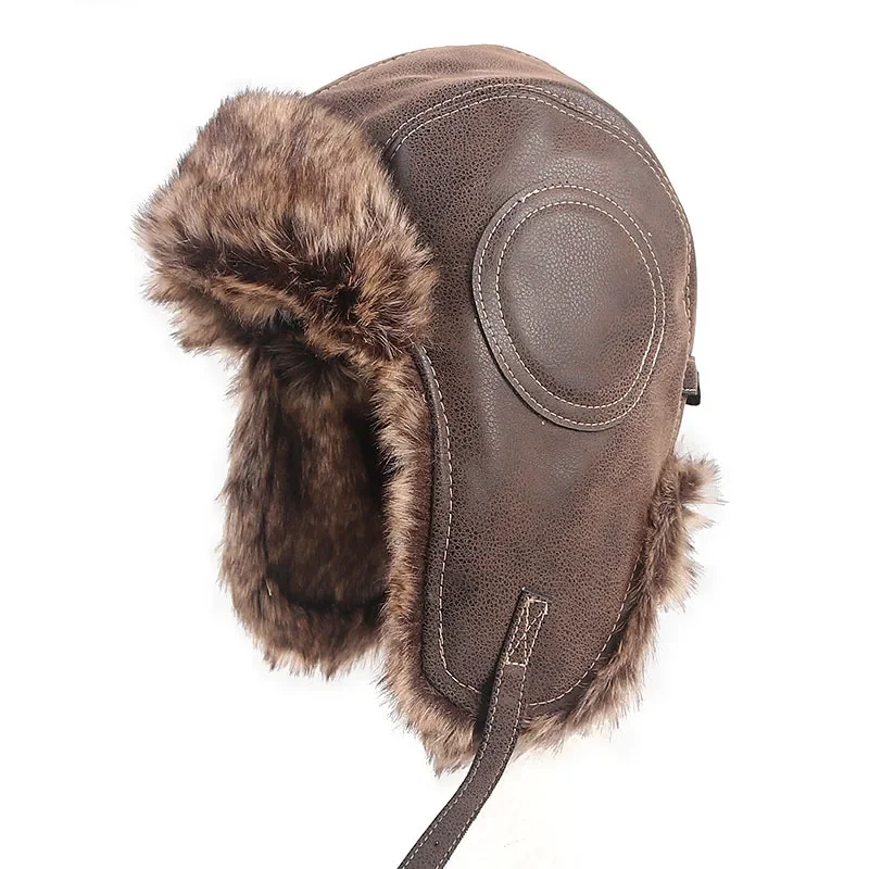 

Hat Male Autumn and Winter Thunder Feng Hat Imitation Leather Outdoor Windproof Riding Hat Female Ear Protection Warm Pilot Hat