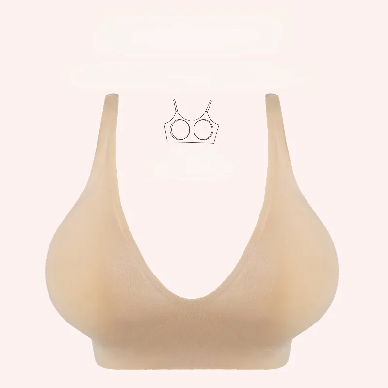 Cosplay False Breast Pad Bra Sports Casual Sle Pure Color Nylon Material Full Cup No Steel Ring Fixed Double oulder Strap