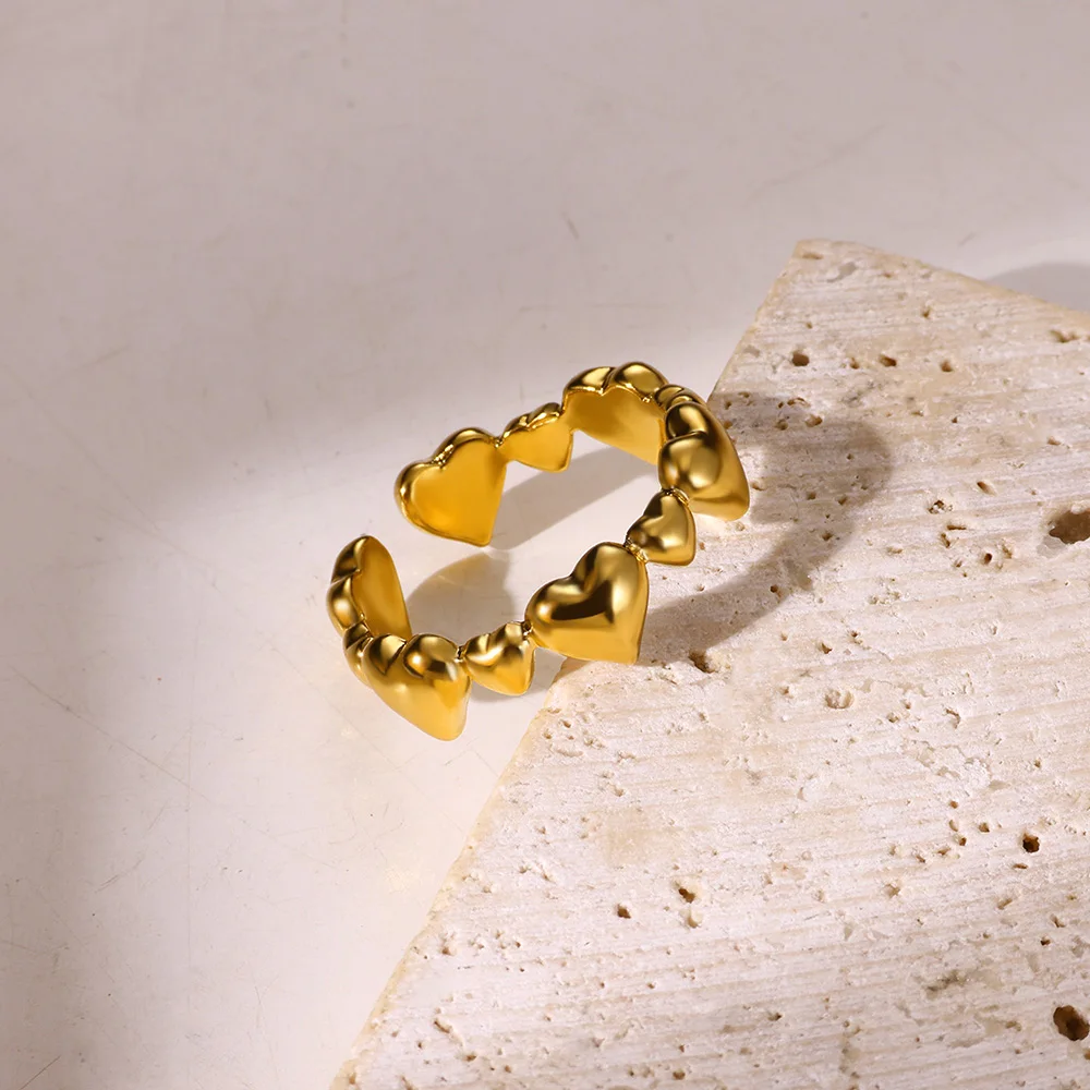 Minimalist Heart Stainless Steel Open Zircon Rings for Women