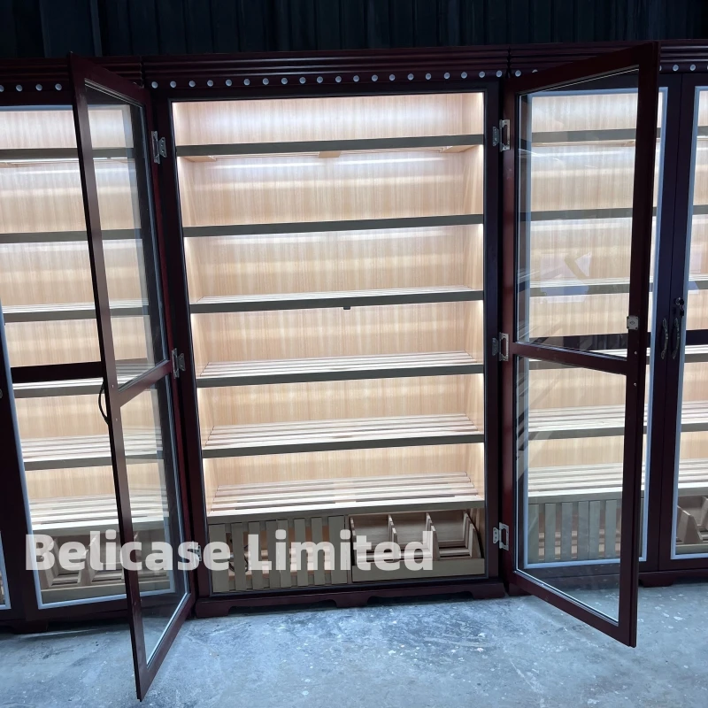 커스텀. 스모크 샵 디스플레이 쇼케이스, 스페인어 시더 목재 가습기 캐비닛, 대형 이중 유리 문짝 LED 시가 가습기 캐비닛