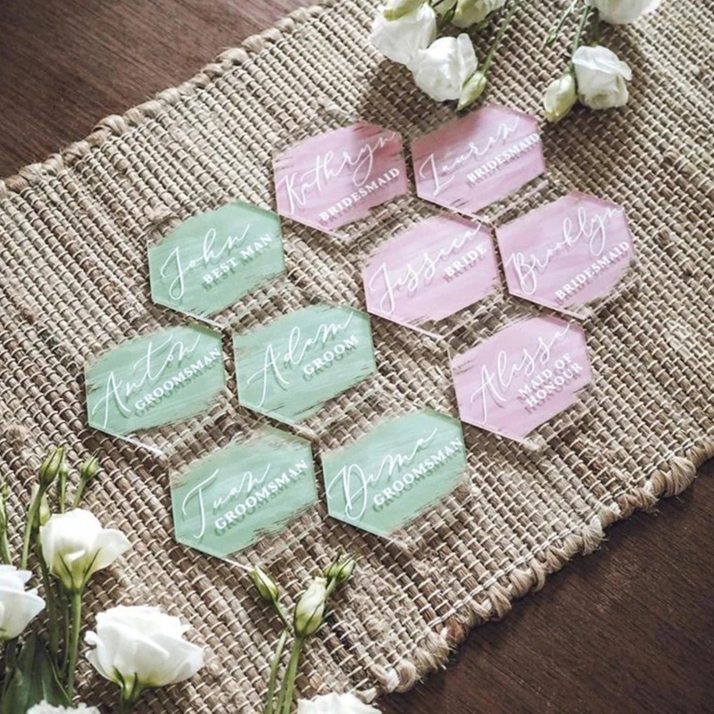 New 20pcs Clear Hexagon Acrylic Place Card Names for Wedding Party Event Decor Blank Guest Name Cards Table Settings Cards