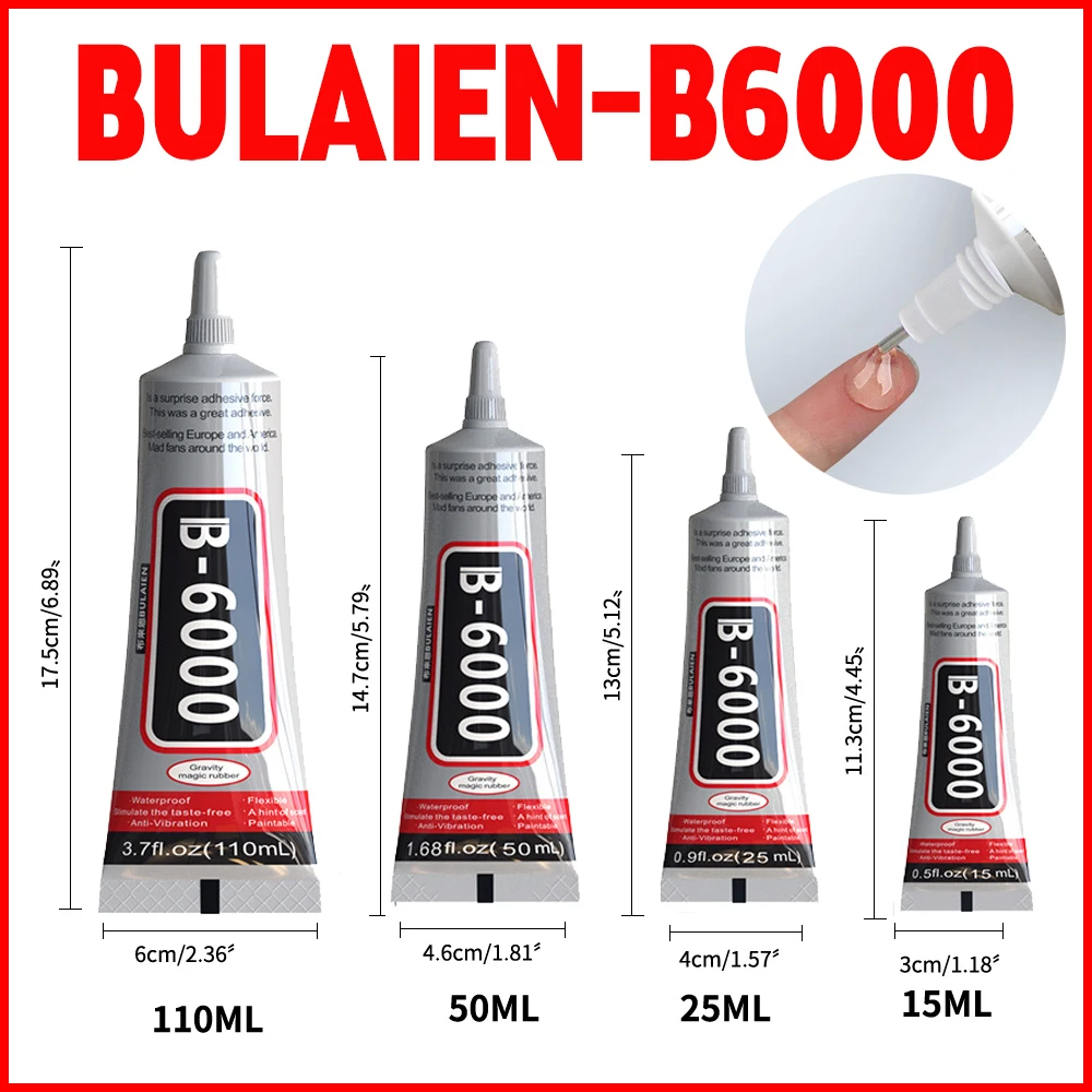 thumbnail image 1 of Adhesivo transparente para reparación de teléfonos Bulaien B6000 de 15 ml, 25 ml, 50 ml y 110 ml, pegamento multiusos para bricolaje, aplicador de precisión con punta mejorada, 1 of 4