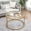 Glass Coffee Table,Round Gold Coffee Table for Small Space,27" Modern Center Table,Glass Top Clear Coffee Table 3