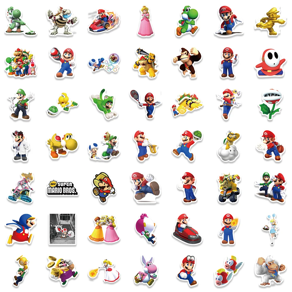 Anime Stickers Cartoon Stickers 10/30/50/100PCS Game Super Mary Series Mario Bros Luigi DIY Phone Suitcase Noteobook Decals Children Gifts