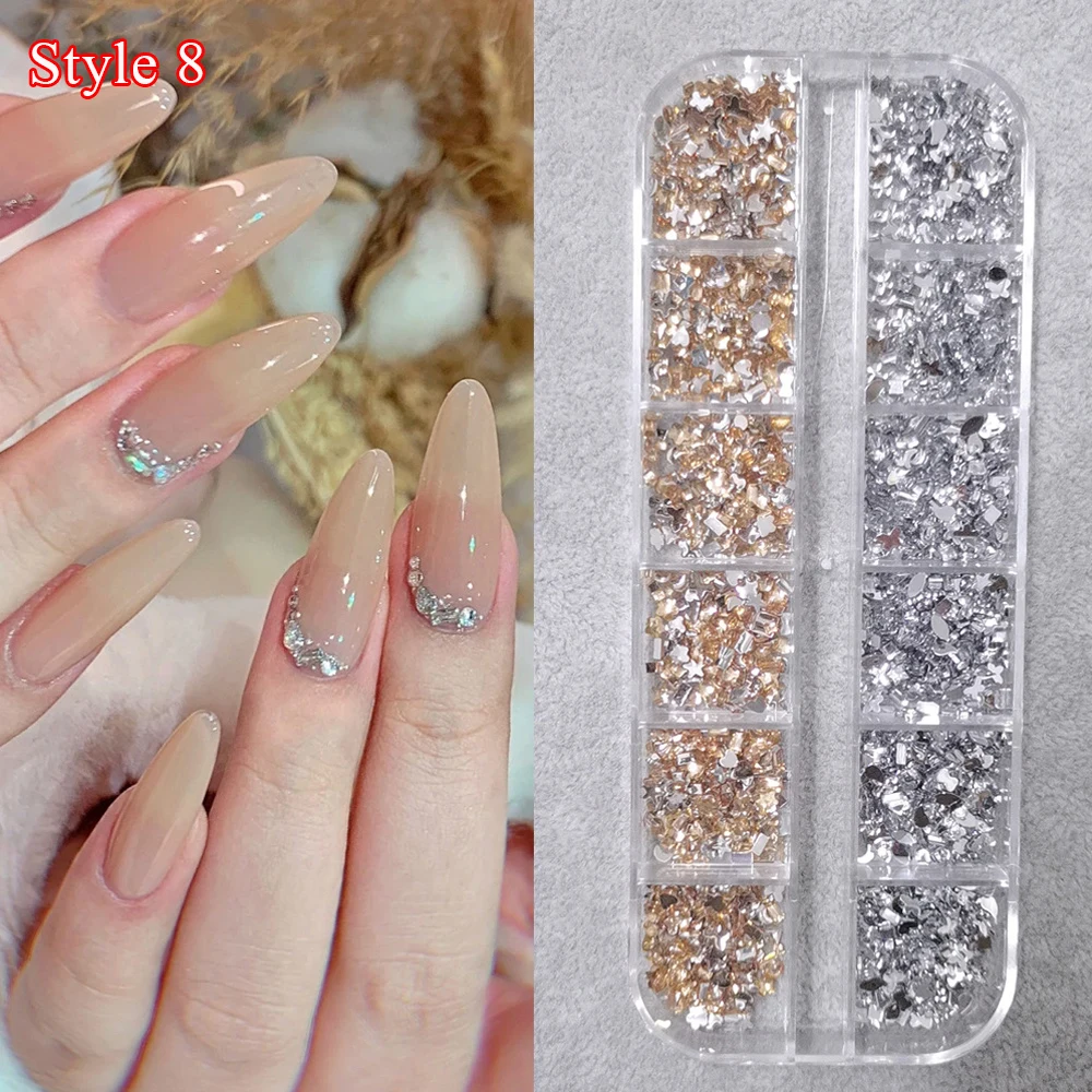 12-Grid 3D Crystal Nail Art Rhinestones & Glitter Set