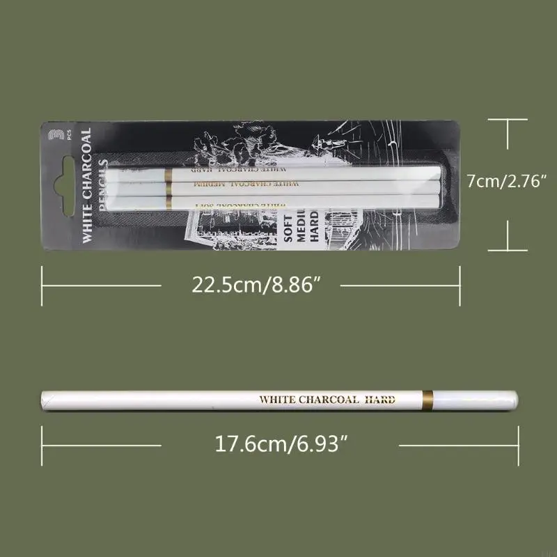 12PB 3 Pieces Professional White Charcoal Pencils Set Art Drawing Pencils