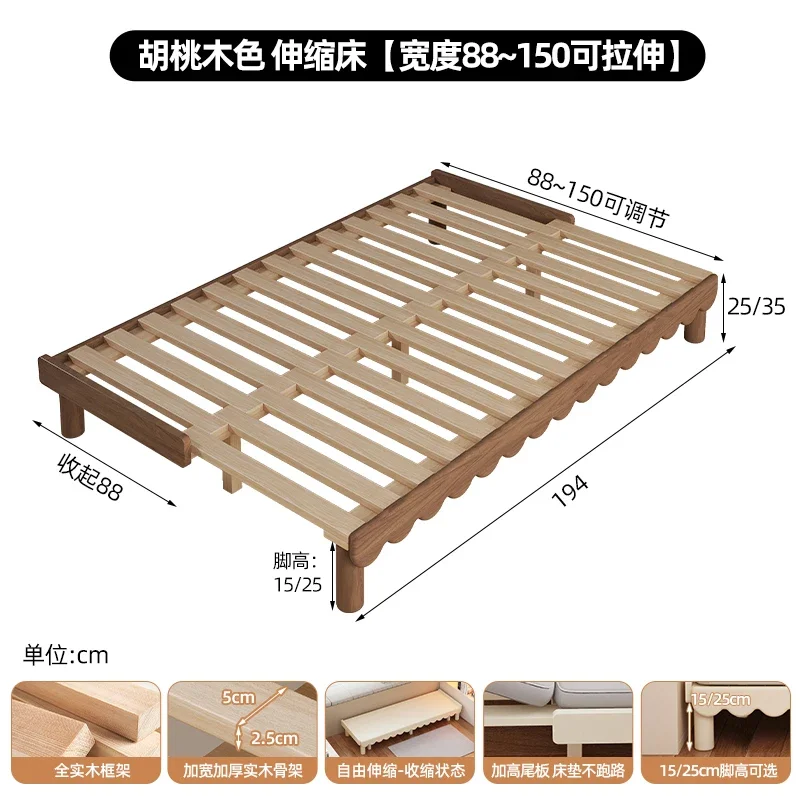 Zc-無垢材の伸縮式ベッド,シングルベッド,折りたたみ式,小さな