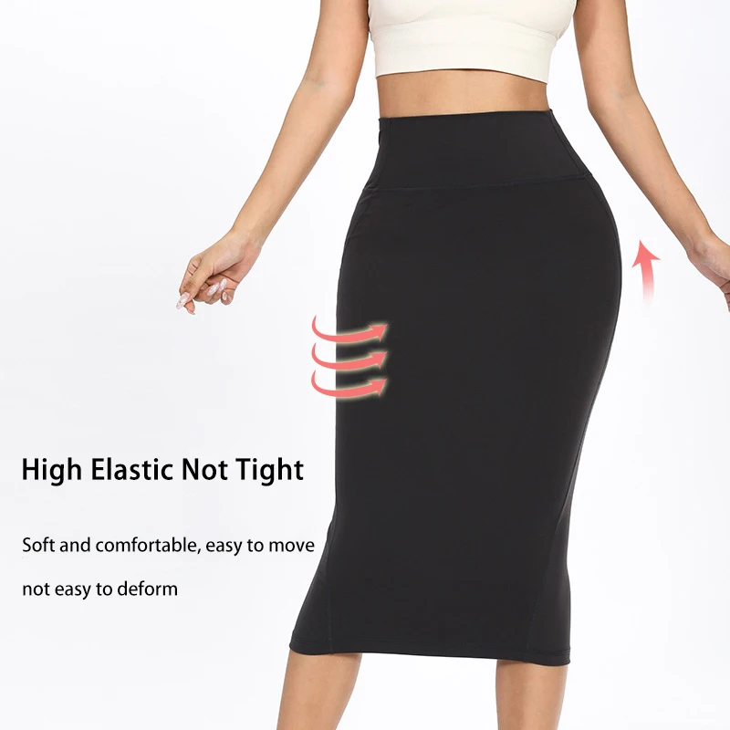 (S-XL)High Waist Slimming Tennis Skirt Nylon Retro Split Side Bodycon Skirt for Women Fitness Yoga Dance Golf Pencil