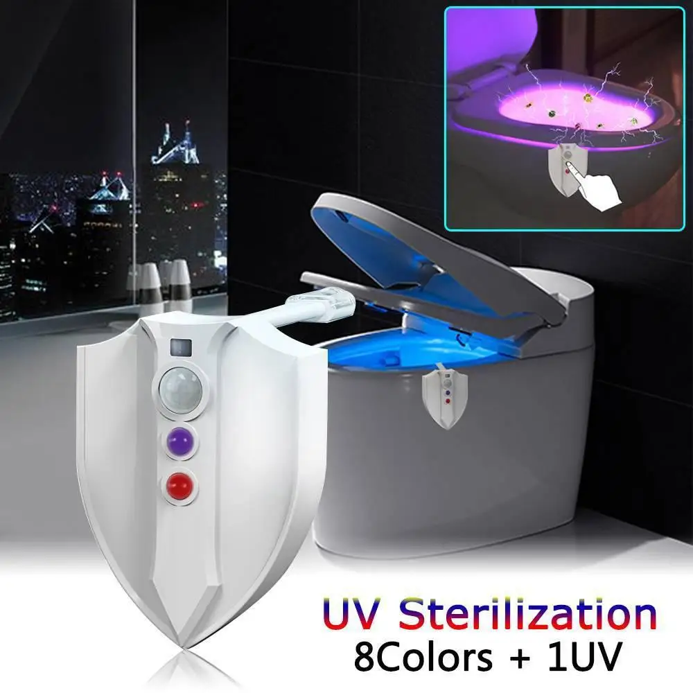 스마트 야간 조명 센서 변기 램프, 8 가지 색상 감지 활성화 UV 살균기, 변기 LED 야간 조명, PIR 야간 조명, WC 조명