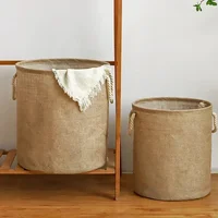 Foldable Laundry Basket Cotton Linen Clothes Toy Storage Basket Laundry Baskets with Handle Home Dirty Clothes Organizers 2