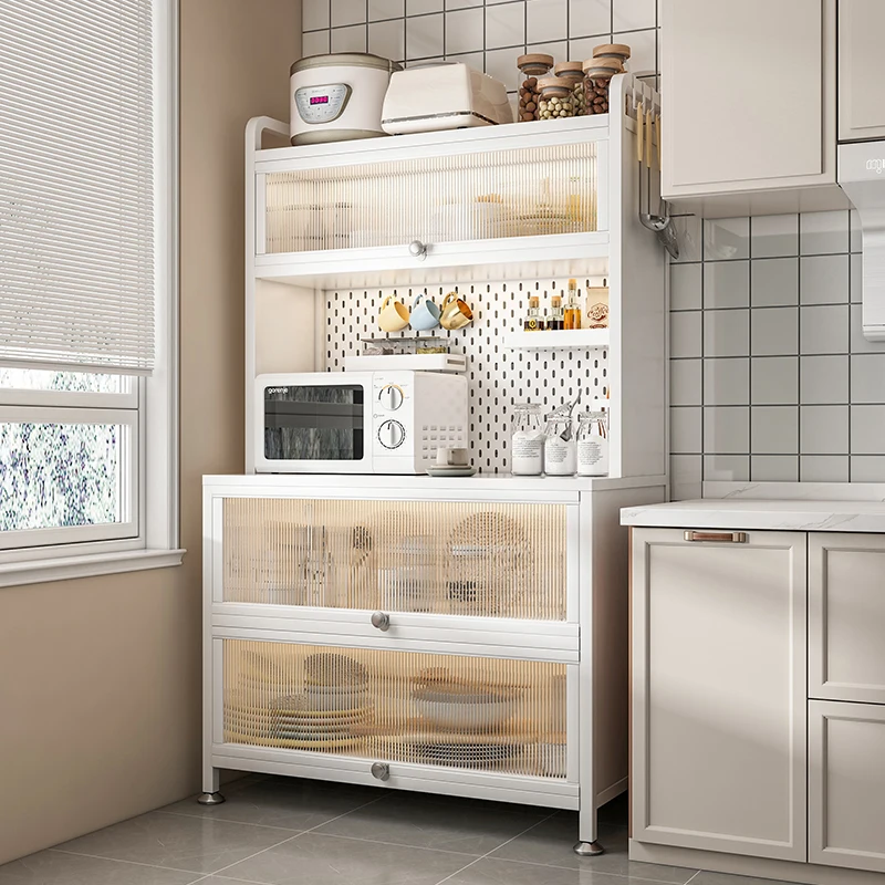 Glass Kitchen Cabinet Hutch Movable Full Door Pantry Cabinet Storage Display Cupboards Muebles Cocina Multifunctional Furniture
