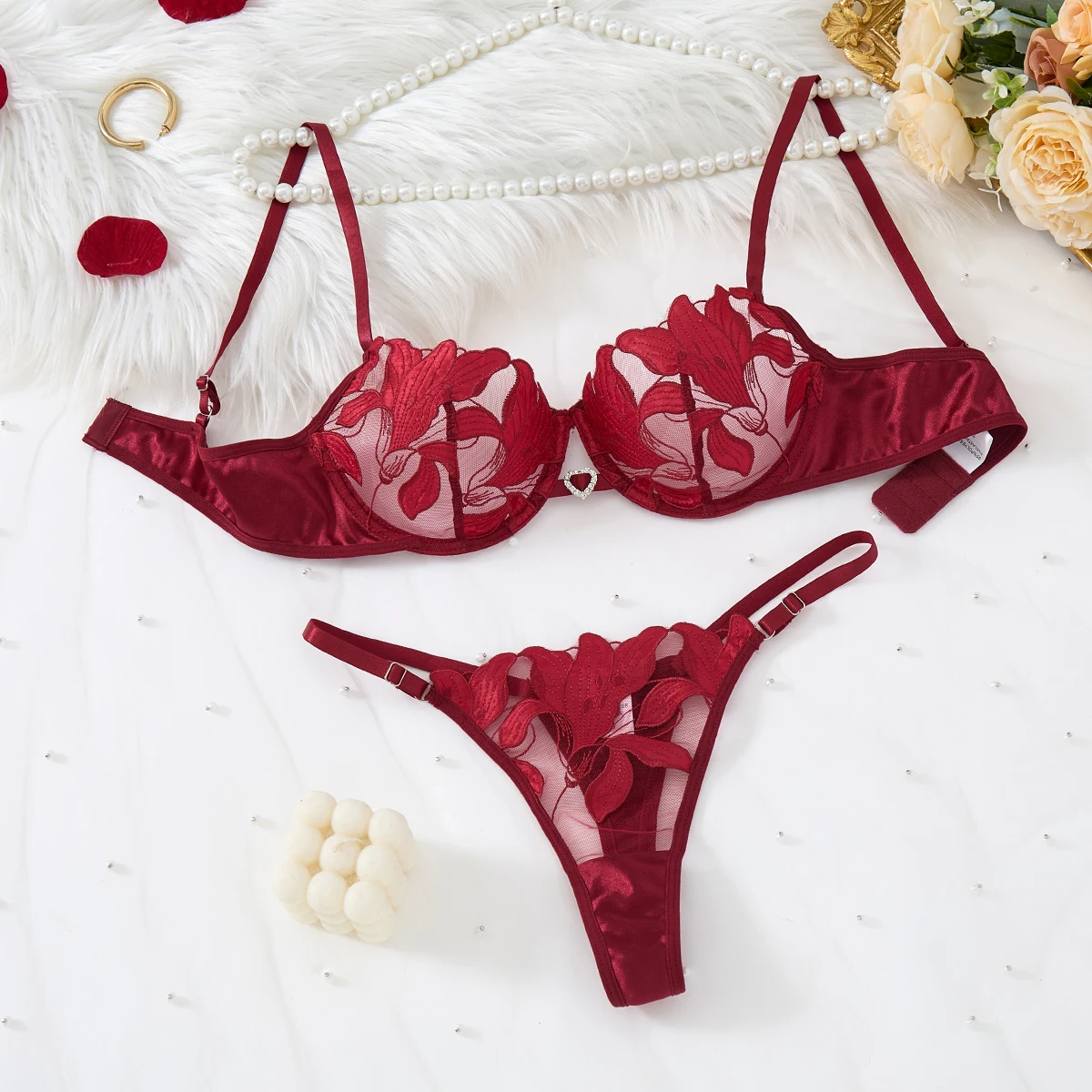 Transparent Floral Two Pieces Exquisite Lace Lingerie Set Ultrathin Bra Briefs Set Solid Exotic Lingerie For Ladies ZA824031