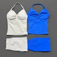 HISTELLO 2 Pieces Sports Set Women Backless Tank Yoga Tops Scrunch Seamless Shorts Sport Gym Set Sportswear Workout Set - Image 5