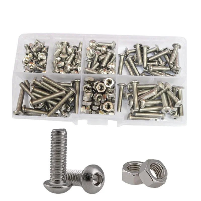 240Pcs/box M2 M2.5 M3 100pcs/box M4 M5 ISO7380 Stainless Steel Button Head Hex Socket Head Cap Bolts Machine Screw and Nut Kit Stainless Steel Screws Screw Bolt Nut Set Hex Nuts Assortment Kit Screw Washer Nut Kit Hexagon Socket Head Cap Screw