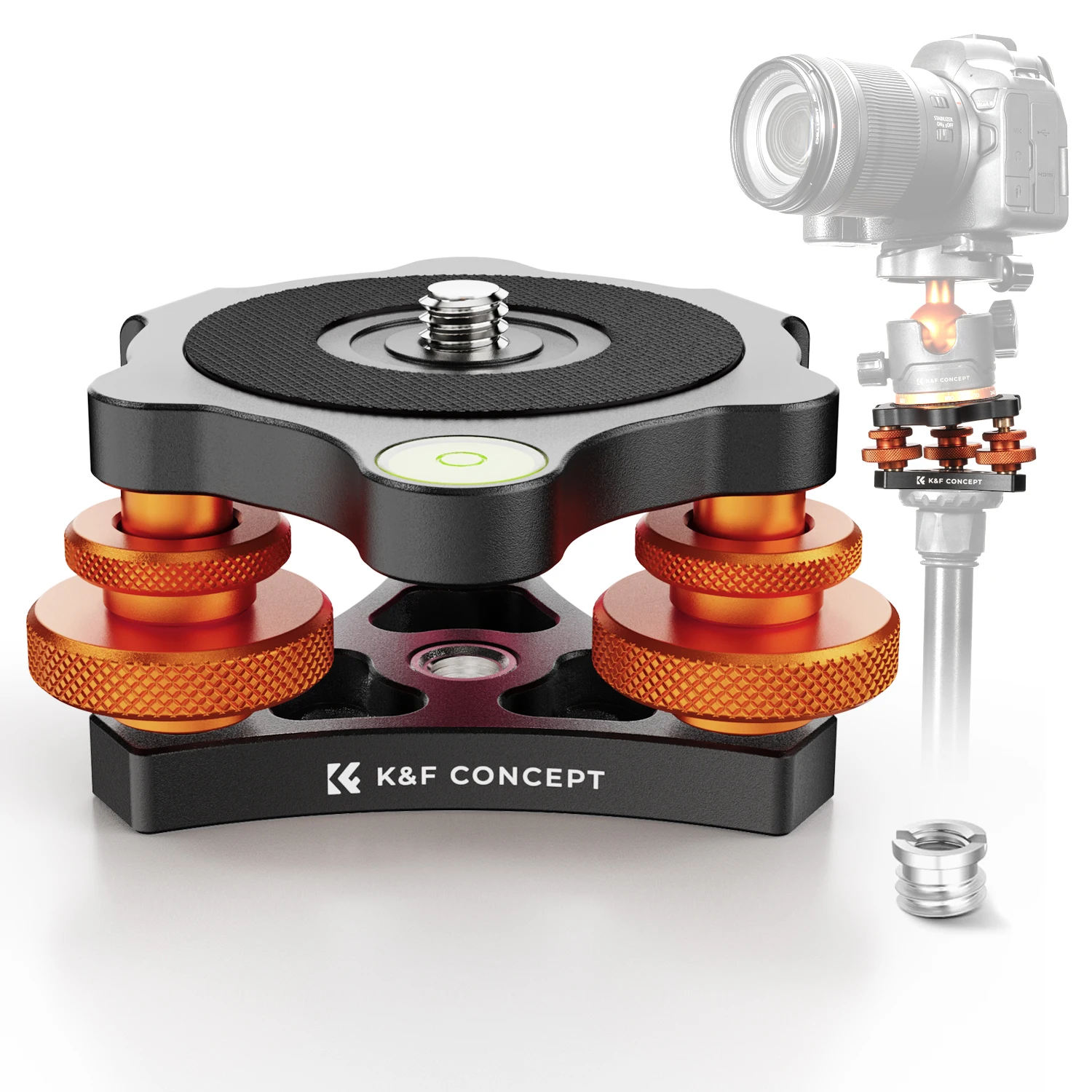 K&F Concept Camera Tri-Wheel Heads Macro Photography Aluminum Bubble Leveler Tripod Ball Head 3 Axis Level Adjustable