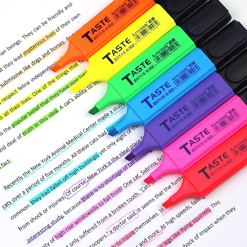 8Pcs Large Capacity Marker Candy Color Student Textbook Eye Protection