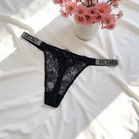2025 nouveau Satin lettre strass string femmes sous-vêtements Sexy dentelle Lingerie taille basse sans couture culotte culotte 3